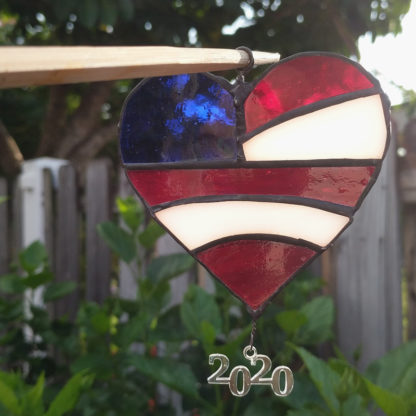 stained glass american flag suncatcher outside