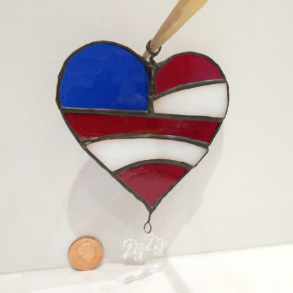 stained glass american flag heart suncatcher and u s penny