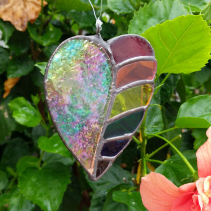 stained glass rainbow heart with iridescent glass