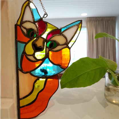 sassy cat stained glass suncatcher view 1